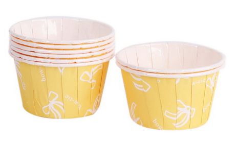 50 Cute Creative Durable Cake Baking Disposable Cups, Yellow Bottom And Bow
