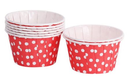 50 Cute Creative Durable Cake Baking Disposable Cups, Red Bottom And Wave Points