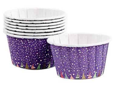 50 Cute Creative Durable Cake Baking Disposable Cups, Purple Christmas Pattern