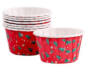 50 Cute Creative Durable Cake Baking Disposable Cups, Red Bottom Christmas Trees