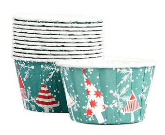 50 Cute Creative Durable Cake Baking Disposable Cups, Green And Christmas Trees