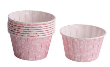 50 Cute Creative Durable Cake Baking Disposable Cups, Pink Bottom And Snowflake
