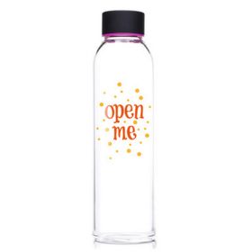 Creativity 550 ML Glass Water Bottle With Glass Wrapper Open Me Orange