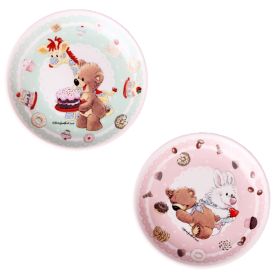 Set Of 2 Ceramic Cartoon  Animal Round  Dishes  Chicken Dishes,Green&Pink