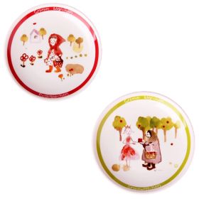 Set Of 2 Ceramic Red Riding Hood Round  Dishes  Chicken Dishes,Red&Green