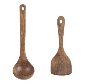 Set of 2 Healthy Natural Wooden Cooking Utensil (Rice Paddle, Soup Ladle)
