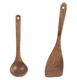 Set of 2 Healthy Natural Wooden Cooking Utensil (Soup Ladle, Spatula)
