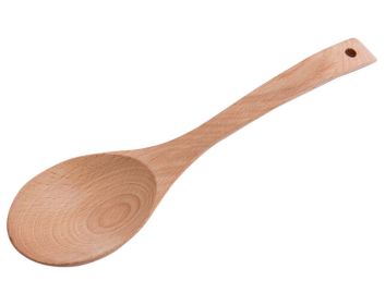 Healthy Natural Wooden Soup Ladle Shallow Cooking Spoons, 27cm/10.6inch