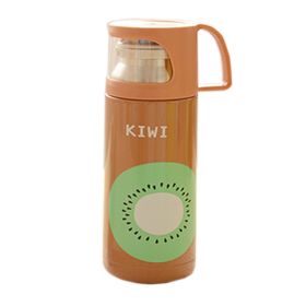[Kiwi]Cute Large-Capacity Portable Lid Water Bottle Steel Vacuum Bottle 350ML